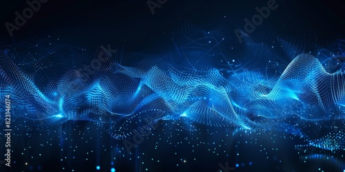 blue orange glowing light path trail., The concept of technology and information transfer. Abstract digital background. Optical fiber of digital communication. Vector illustration on a dark background © Planetz
