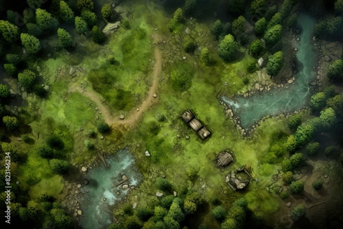 DnD Battlemap Fantasy Forest Battlemap Summary  A detailed map of a mysterious forest battlefield.