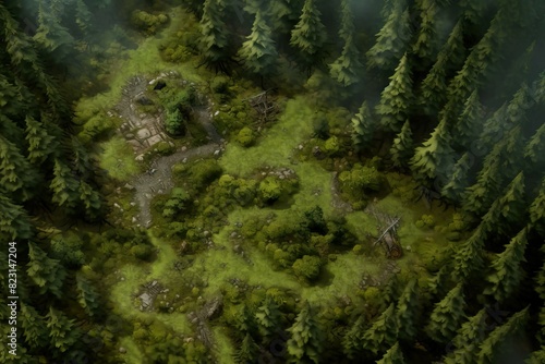 DnD Battlemap Battle Map: Forest dense with no clearings after a battle.