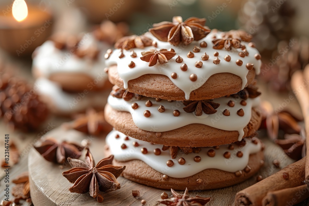 Lebkuchen - Traditional gingerbread cookies with icing and almond decoration. Lebkuchen - Traditional gingerbread cookies with icing and almond decoration.