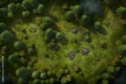 DnD Battlemap Forest Clearing: A battle map showing a cleared area in the forest. © Fox