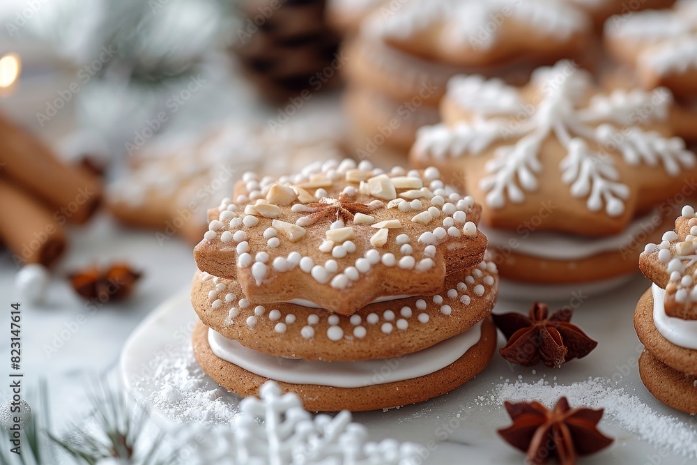 Lebkuchen - Traditional gingerbread cookies with icing and almond decoration. Lebkuchen - Traditional gingerbread cookies with icing and almond decoration.