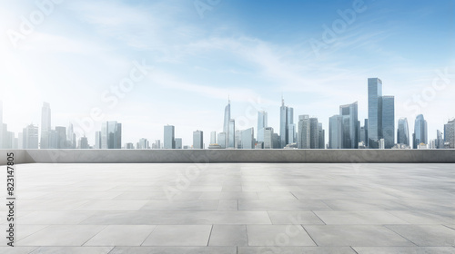 Expansive Urban Skyline from Empty Rooftop