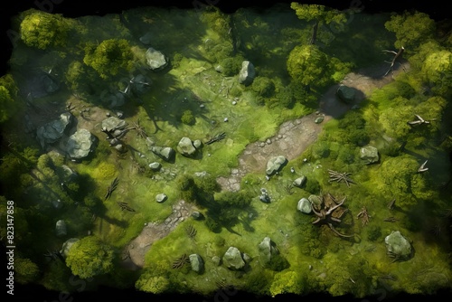 DnD Battlemap Forest Clearing Battlemap - A detailed illustration of a forest clearing for tabletop gaming.