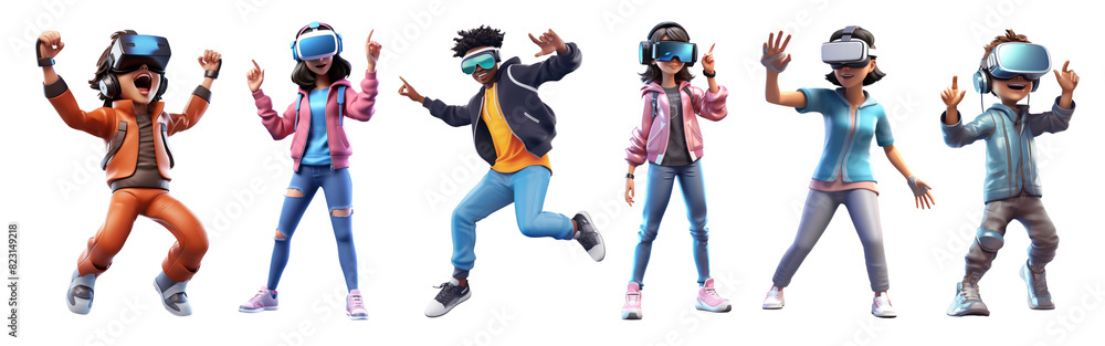 People wearing VR goggle png element set on transparent background People wearing VR goggle png element set on transparent background