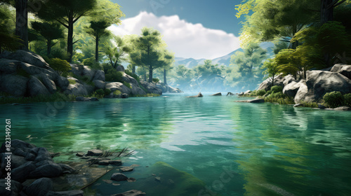 Tranquil River Oasis in Lush Green Valley