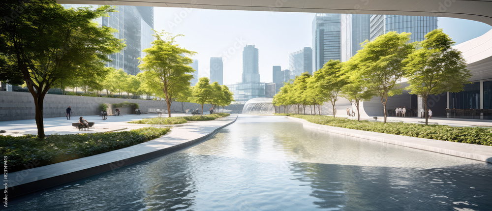 Urban Oasis: Modern City Park and Water Feature Urban Oasis: Modern City Park and Water Feature