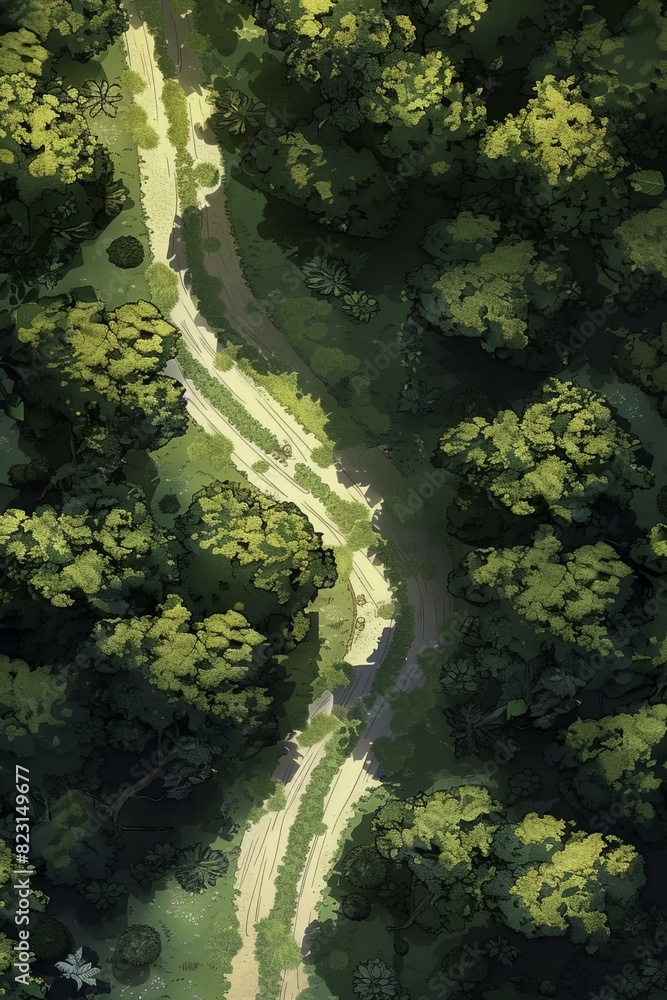 DnD Battlemap Forest road winding through lush greenery. DnD Battlemap Forest road winding through lush greenery.