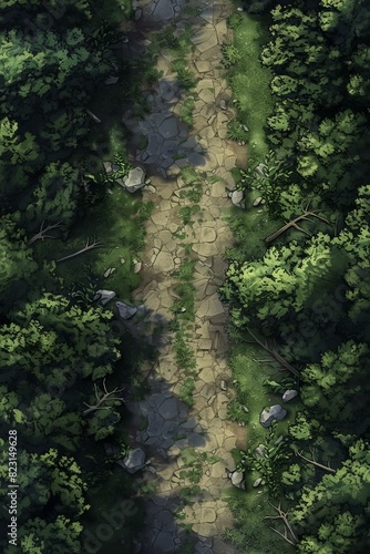 DnD Battlemap Forest Road  Lush trail through the woods.