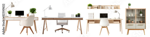 Office furniture png element set on transparent background