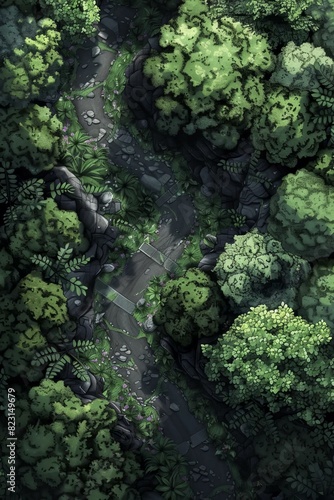 DnD Battlemap Forest Road: Lush green trail in the woods. © Fox