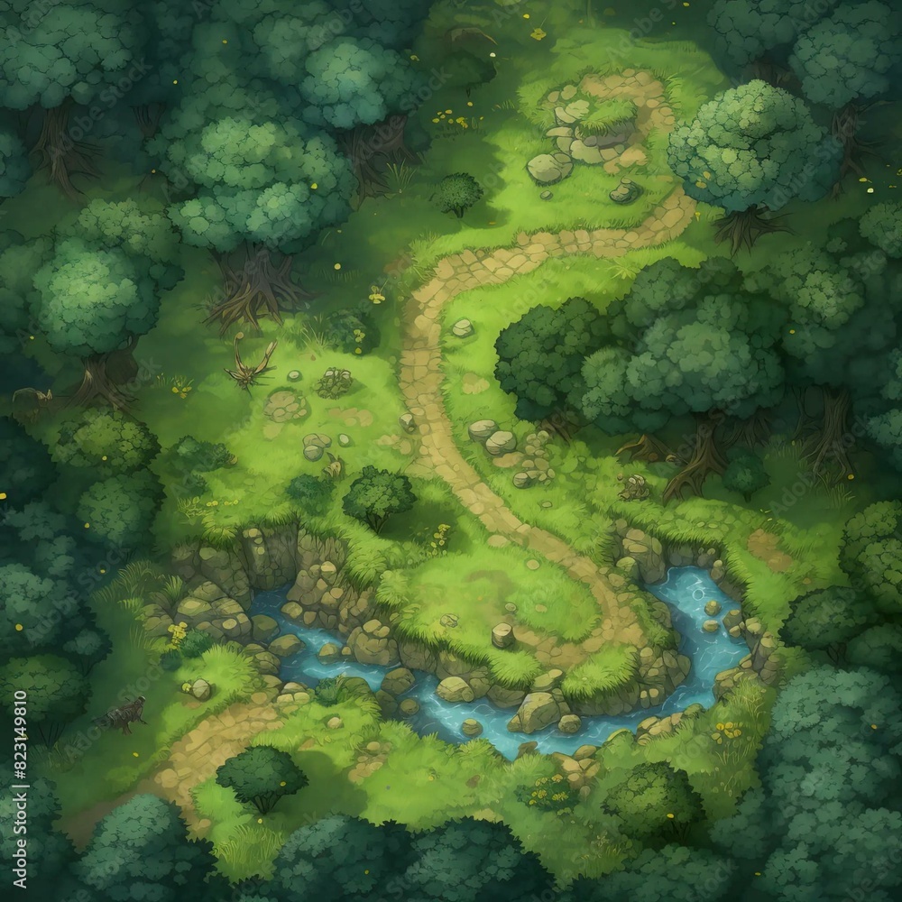 DnD Battlemap Forest with multiple paths.