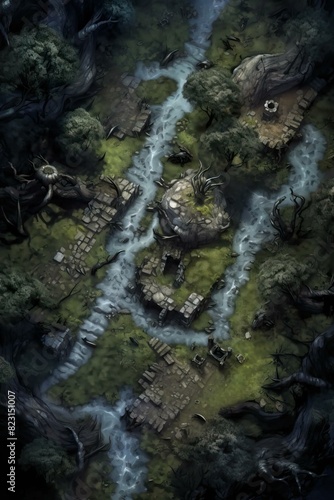 DnD Battlemap Haunted Forest Battlemap: A mysterious, eerie forest setting for a thrilling encounter. © Fox