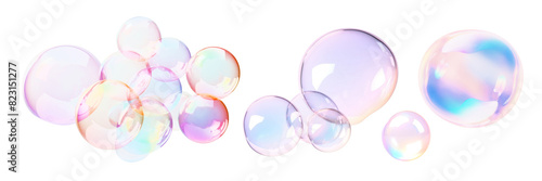 Bubble transparent effect png element set on transparent background