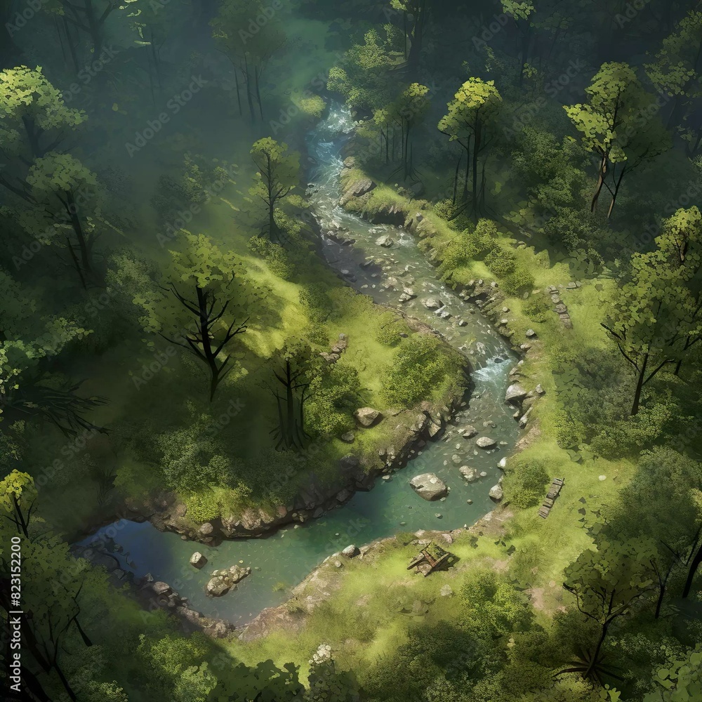 DnD Battlemap Misty Enchanted Grove: A Heroic Fantasy Adventure.