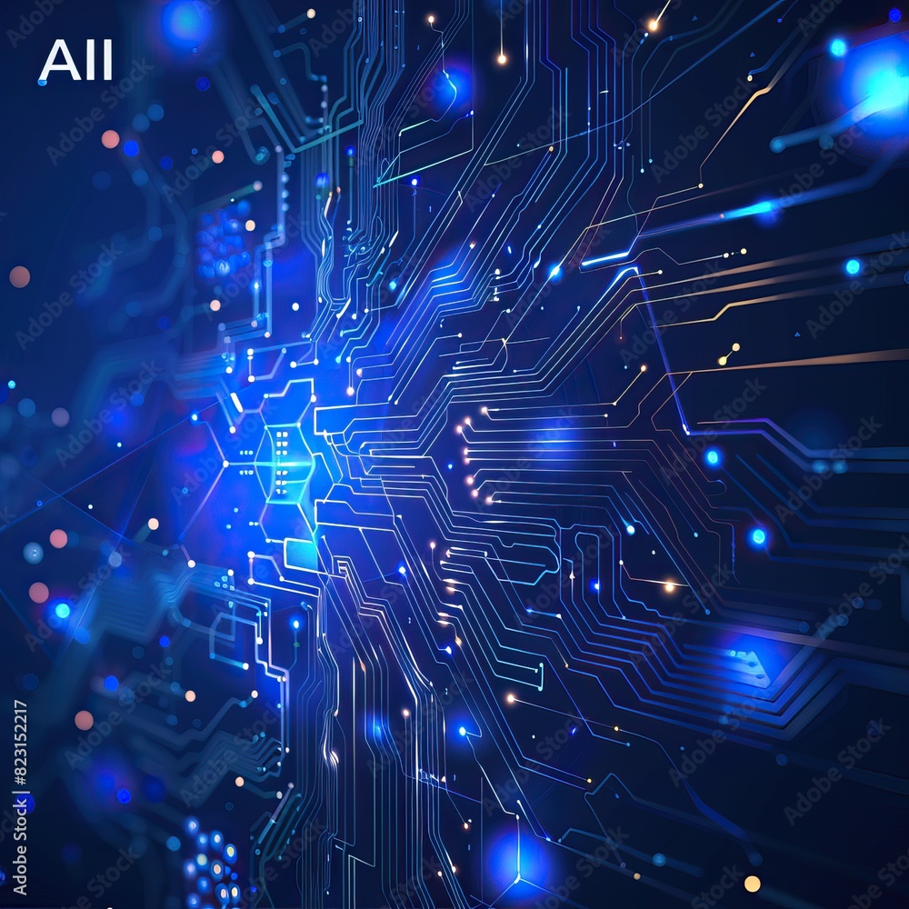 Obraz premium Advanced Technology Concept Visualization: Circuit Board Processor Microchip Starting Artificial Intelligence Digitalization of Neural Networking and Cloud Computing. High quality AI generated image