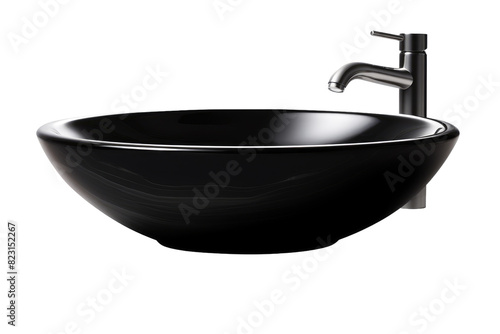 Ebon Elegance: A Black Bowl Sink and Faucet Duo on Transparent PNG Background.