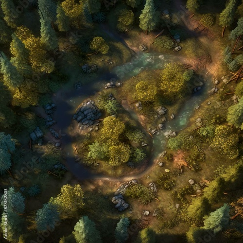 DnD Battlemap Mystic Woods aerial view in 4K resolution.