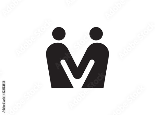 Letter m with people join hands logo design vector template