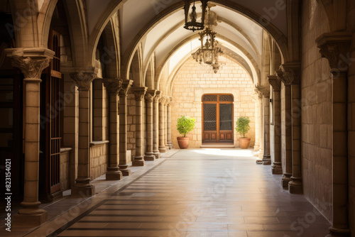 Sunlit Arched Corridor in Timeless Elegance