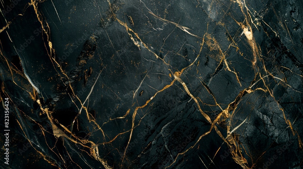 A closeup of black marble with golden veins, showcasing the intricate patterns and textures that make it an iconic material for luxury interiors A closeup of black marble with golden veins, showcasing the intricate patterns and textures that make it an iconic material for luxury interiors