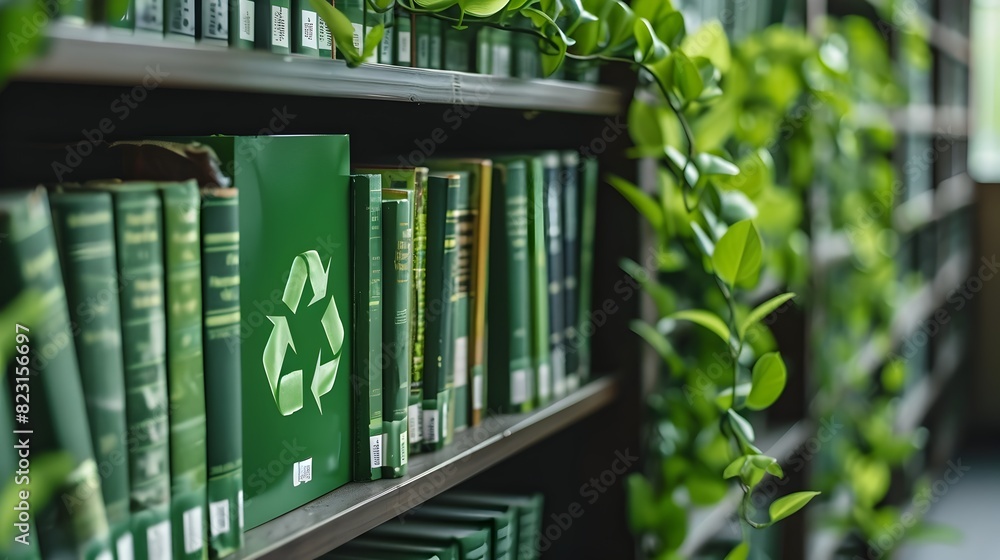 Sustainable Green Book Exchange Program in a Modern Public Library Interior with Bookshelves and Nature Inspired Elements Sustainable Green Book Exchange Program in a Modern Public Library Interior with Bookshelves and Nature Inspired Elements