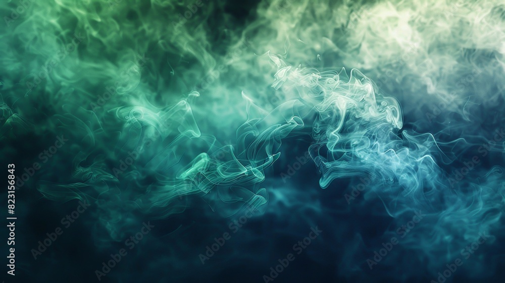 Abstract green and blue smoke background with ethereal swirls and misty patterns Abstract green and blue smoke background with ethereal swirls and misty patterns