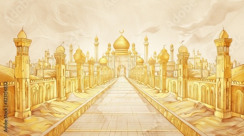 New Jerusalem with Radiant Golden Streets and Pearly Gates - Biblical Watercolor Art photo