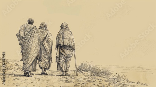 Ethiopian Eunuch and Philip by the Roadside - Biblical Watercolor Art photo