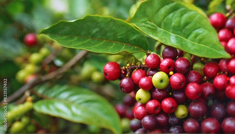 Coffee berries on branch, ai generative Coffee berries on branch, ai generative