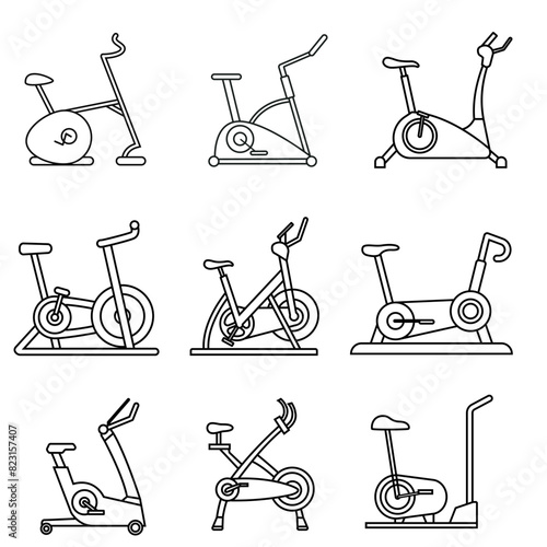 Exercise Bike icon vector set. Training apparatus illustration sign. Gym symbol or logo.