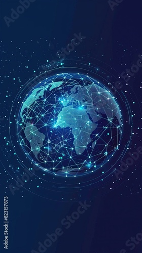 Artificial intelligence background on the topic of cyberspace, big data, metaverse, network security, data transfer on dark blue abstract cyberspace background. High quality AI generated image