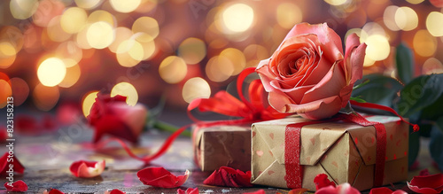Charming and heartwarming Father s Day setup with a rose and gift box on a beautiful background. 32k  full ultra HD  high resolution.