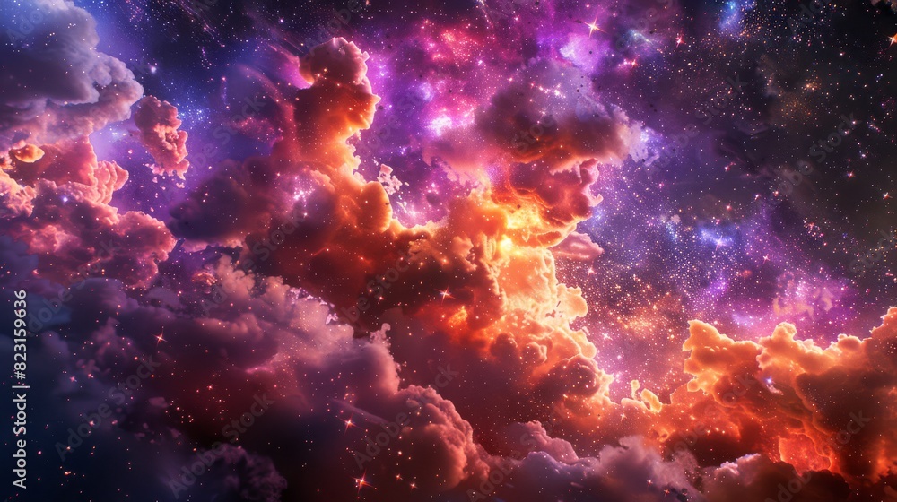 Naklejka premium Vibrant Nebula with Stars: Cosmic Fantasy