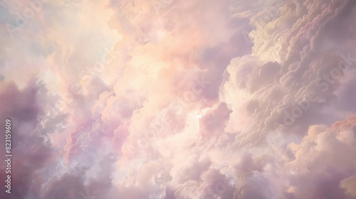 Background of Renaissance cloud Sky Painting  Pastel White   Lilac Clouds  Late Afternoon Dreamy Light