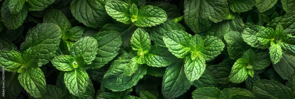 Many mint leaves texture background, fragrant spices pattern, Mentha piperita mockup, peppermint banner Many mint leaves texture background, fragrant spices pattern, Mentha piperita mockup, peppermint banner
