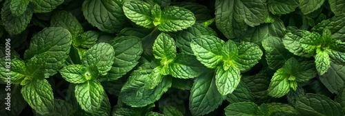 Many mint leaves texture background, fragrant spices pattern, Mentha piperita mockup, peppermint banner photo