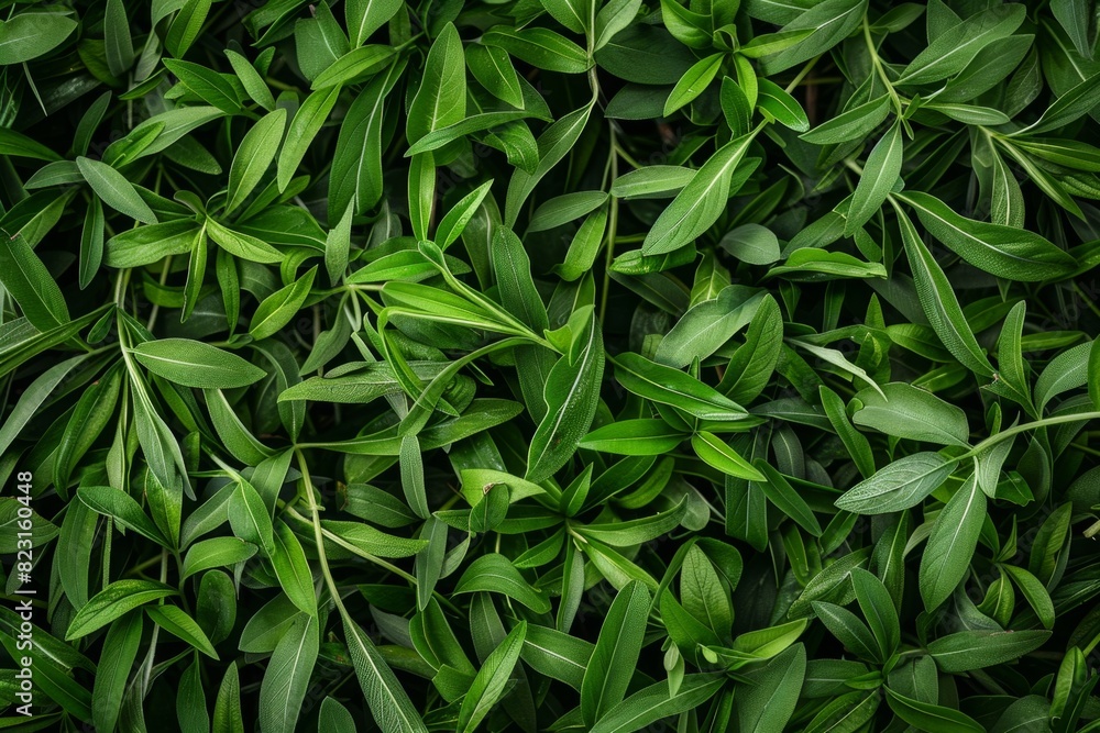 Tarragon texture background, estragon leaf banner, Artemisia dracunculus pattern, fresh herbal leaves