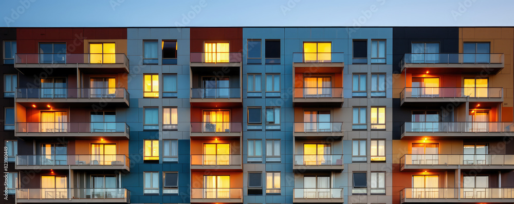 Modern Apartment Building Facade at Twilight Modern Apartment Building Facade at Twilight