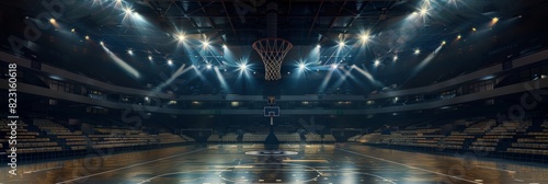 Basketball arena with dramatic lighting, free throw line in front of goal © Zaleman