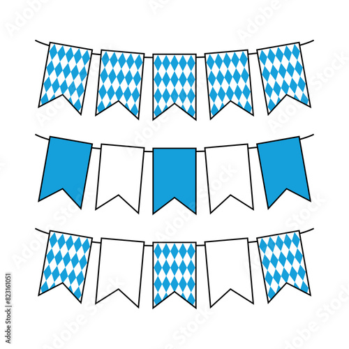 A garland of flags in the colors of the Oktoberfest holiday. A traditional German beer festival. Vector illustration isolated on a white background for design and web.