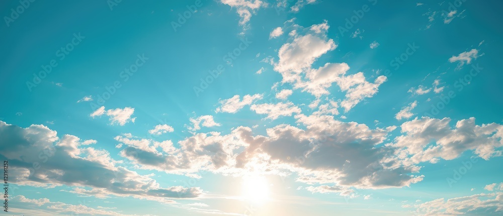 Serene Blue Sky with Sun Peeking Through Clouds Serene Blue Sky with Sun Peeking Through Clouds