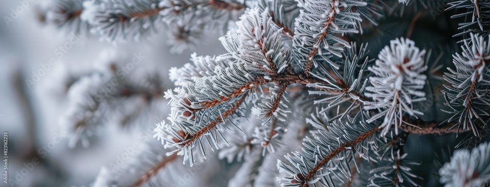 Frosty Pine Branches in Winter Close-up Frosty Pine Branches in Winter Close-up