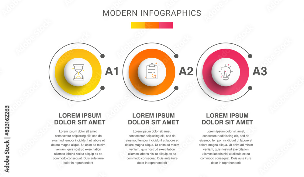 Fototapeta premium Circle vector infographic template with three steps and options for annual reports, presentations, advertising, chart. Modern business illustration.