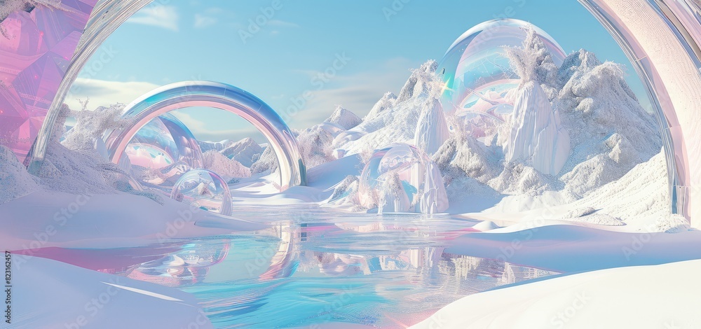 Futuristic Frozen Landscape with Surreal Elements