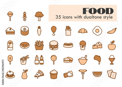 culinary food or dish dualtone brown icon set