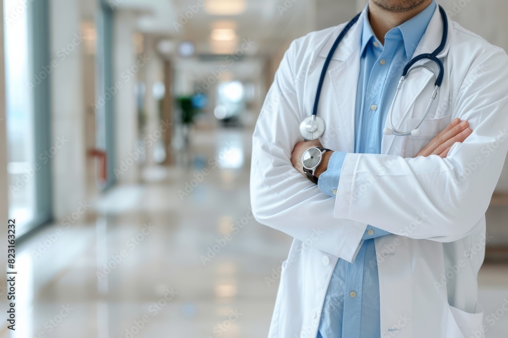 Doctor Standing with Blurred Background, Banner Doctor Standing with Blurred Background, Banner