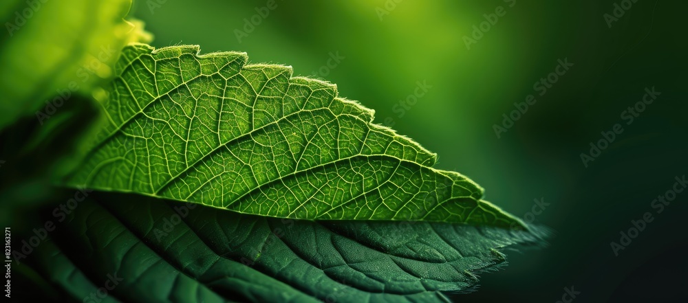 Close-Up of Green Leaf Texture on Dark Background Close-Up of Green Leaf Texture on Dark Background