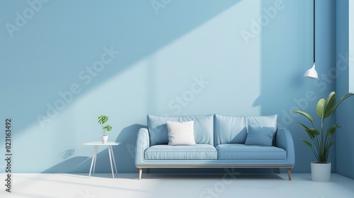 Stylish Minimalist Living Room with Blue Sofa