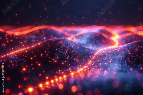 Abstract technology background. Amidst the neon-lit expanse  each pulse of light represents a moment of connectivity  as data flows through the veins of the digital ecosystem.